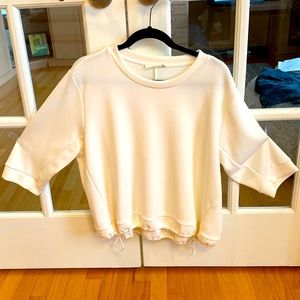 Cream 3/4 Slv Drawstring Top